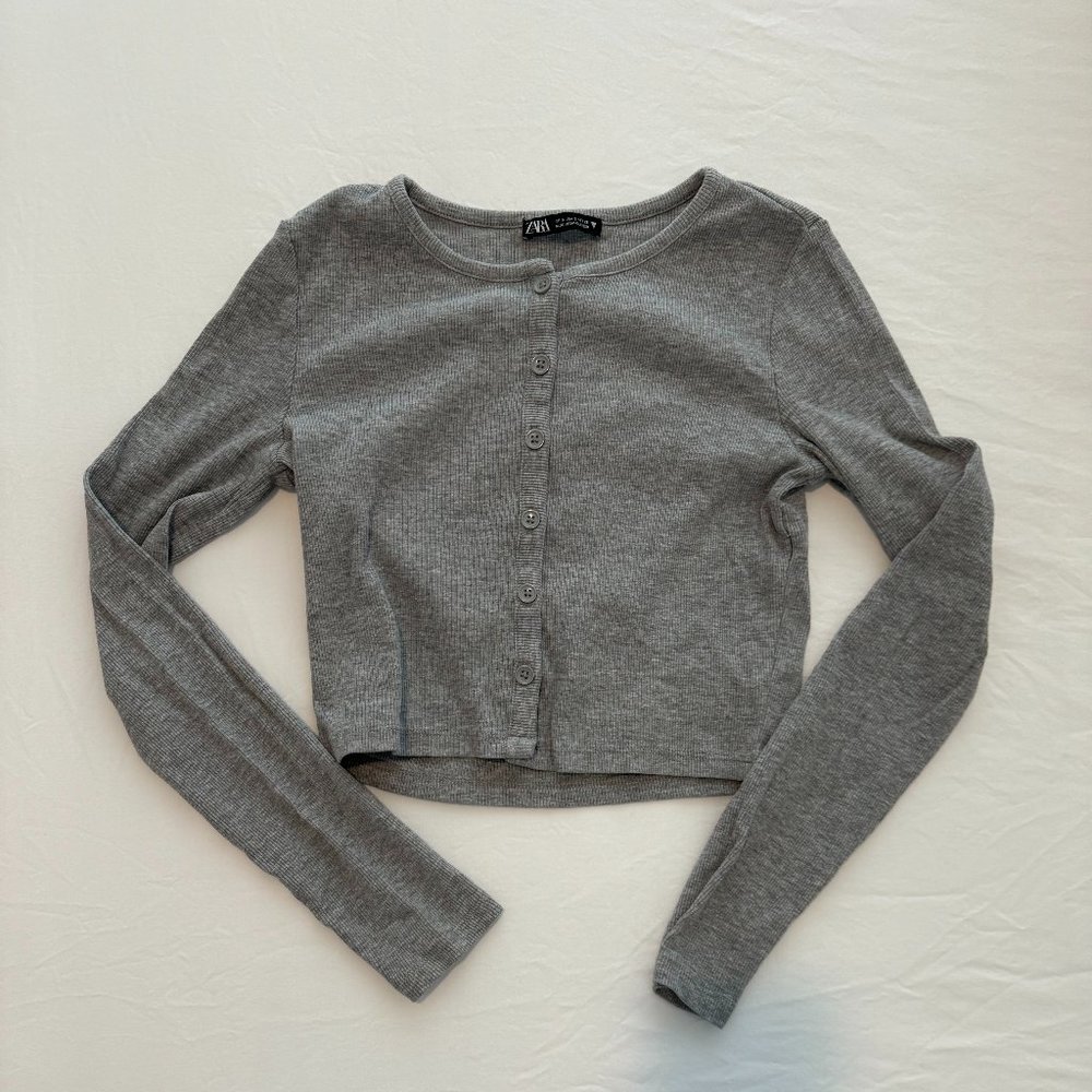 Gray Zara Long-Sleeve Button Down Top